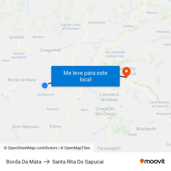 Borda Da Mata to Santa Rita Do Sapucaí map