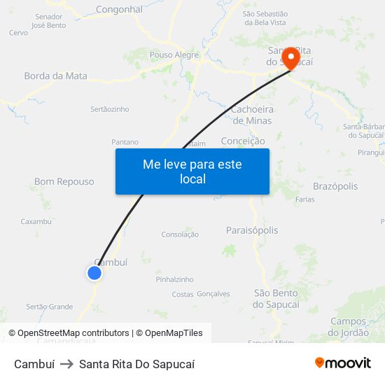 Cambuí to Santa Rita Do Sapucaí map