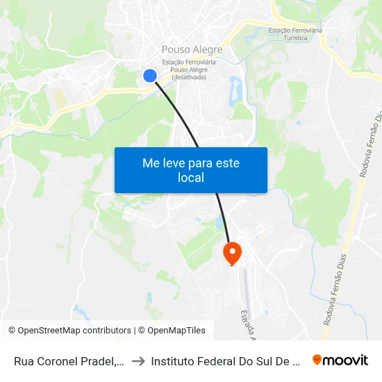 Rua Coronel Pradel, 107 to Instituto Federal Do Sul De Minas map
