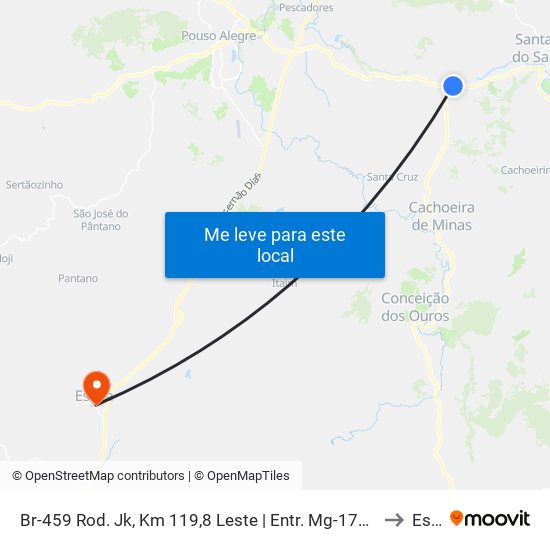 Br-459 Rod. Jk, Km 119,8 Leste | Entr. Mg-173 Para Cachoeira De Minas to Estiva map
