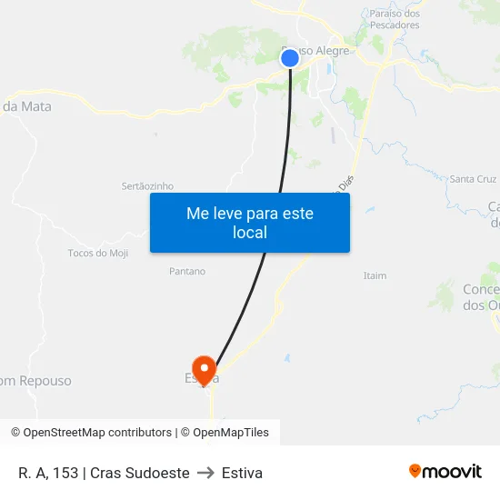R. A, 153 | Cras Sudoeste to Estiva map