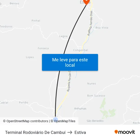 Terminal Rodoviário De Cambuí to Estiva map