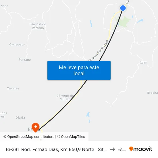 Br-381 Rod. Fernão Dias, Km 860,9 Norte | Sítio Nova Esperança to Estiva map