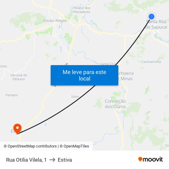 Rua Otília Vilela, 1 to Estiva map