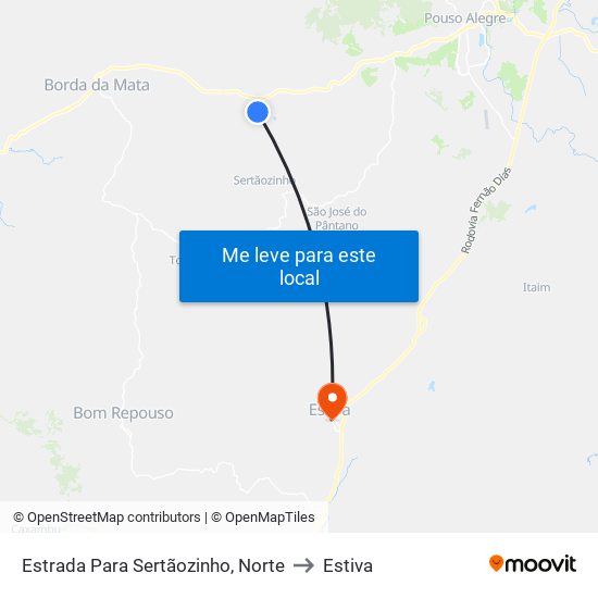 Estrada Para Sertãozinho, Norte to Estiva map