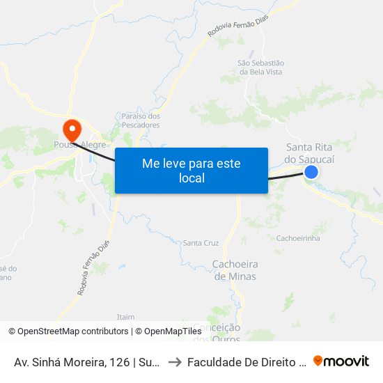 Av. Sinhá Moreira, 126 | Supermercado Unissul to Faculdade De Direito Do Sul De Minas map