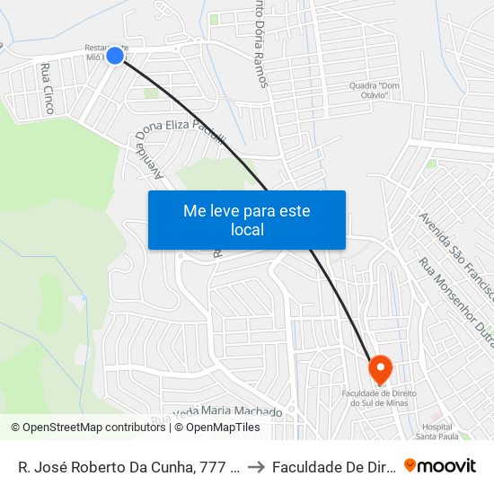 R. José Roberto Da Cunha, 777 | Entrada Do Bairro Jardim Floresta to Faculdade De Direito Do Sul De Minas map