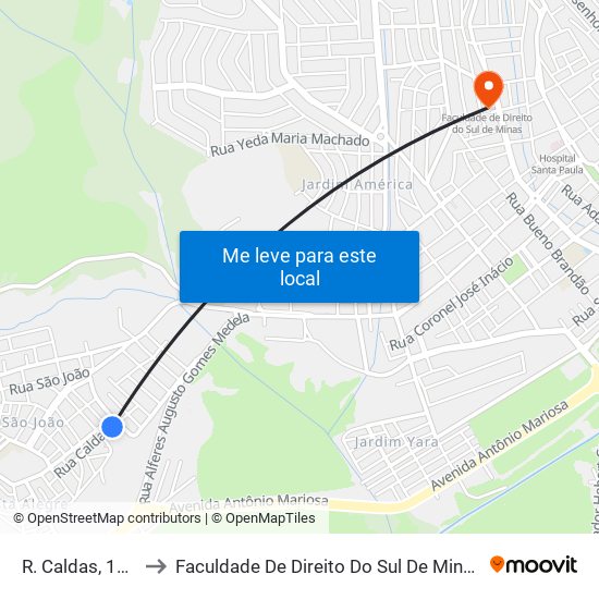 R. Caldas, 130 to Faculdade De Direito Do Sul De Minas map