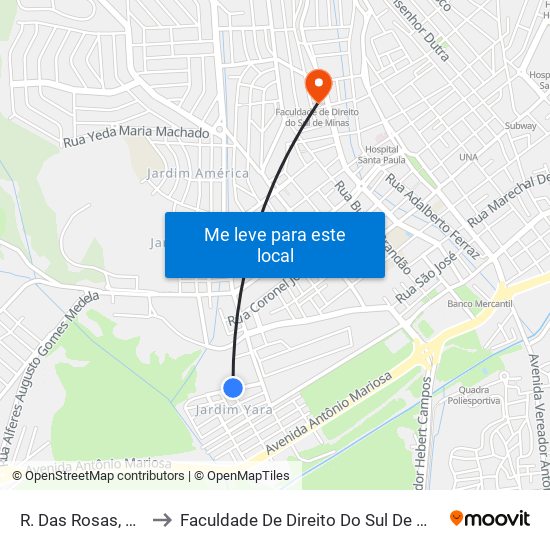 R. Das Rosas, 126 to Faculdade De Direito Do Sul De Minas map