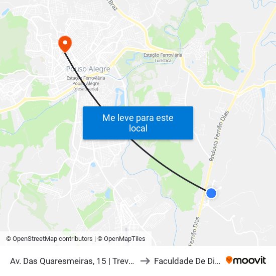 Av. Das Quaresmeiras, 15 | Trevo Da Sanobiol – Subindo Para Flamma to Faculdade De Direito Do Sul De Minas map