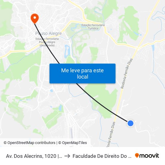 Av. Dos Alecrins, 1020 | Sest/Senat to Faculdade De Direito Do Sul De Minas map