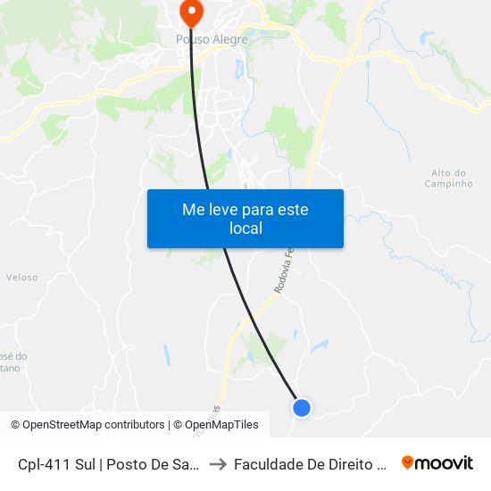 Cpl-411 Sul | Posto De Saúde Dos Ferreiras to Faculdade De Direito Do Sul De Minas map