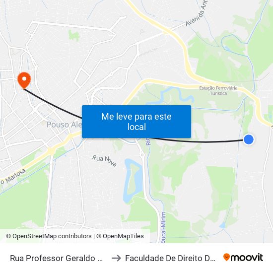 Rua Professor Geraldo Camargo, 3984 to Faculdade De Direito Do Sul De Minas map