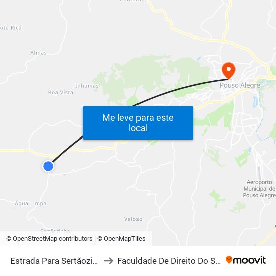 Estrada Para Sertãozinho, Norte to Faculdade De Direito Do Sul De Minas map