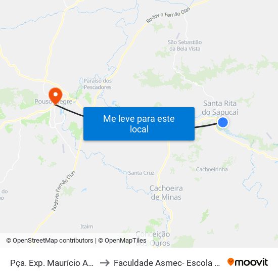 Pça. Exp. Maurício Adami | Praça Da Câmara to Faculdade Asmec- Escola De Negócios De Pouso Alegre map