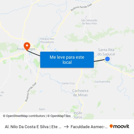 Al. Nilo Da Costa E Silva | Ete - Escola Técnica De Eletrônica Francisco Moreira Da Costa to Faculdade Asmec- Escola De Negócios De Pouso Alegre map