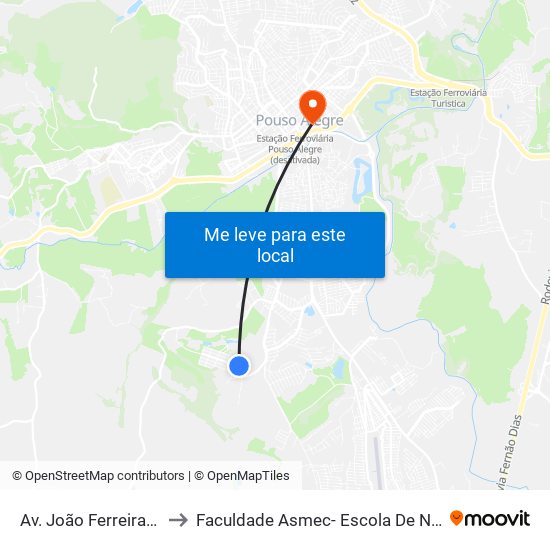 Av. João Ferreira De Freitas, 140 to Faculdade Asmec- Escola De Negócios De Pouso Alegre map