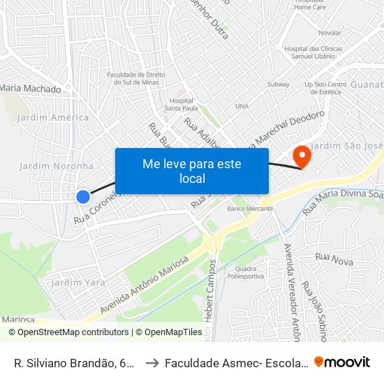 R. Silviano Brandão, 612 | Salão De Cabelo Do Léo to Faculdade Asmec- Escola De Negócios De Pouso Alegre map