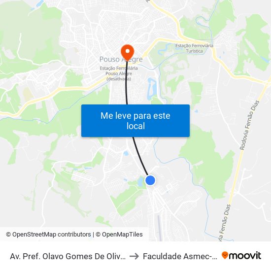 Av. Pref. Olavo Gomes De Oliveira, 4555 | União Química Farmacêutica – Sentido Centro to Faculdade Asmec- Escola De Negócios De Pouso Alegre map