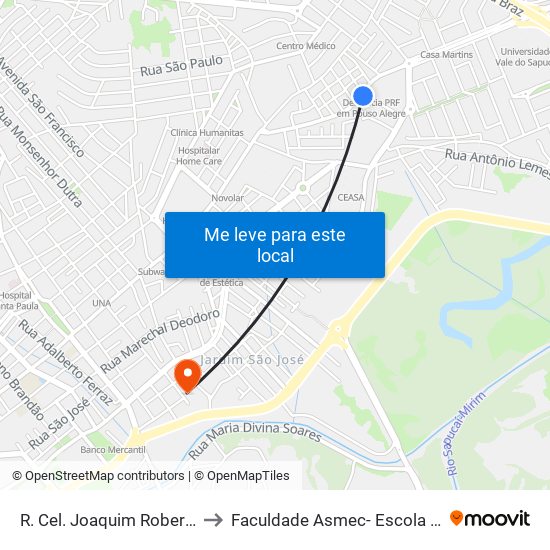 R. Cel. Joaquim Roberto Duarte, 502 | Dner/Dnit to Faculdade Asmec- Escola De Negócios De Pouso Alegre map