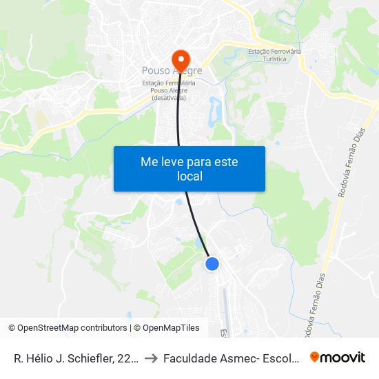 R. Hélio J. Schiefler, 220 | Depósito De Carrocerias to Faculdade Asmec- Escola De Negócios De Pouso Alegre map