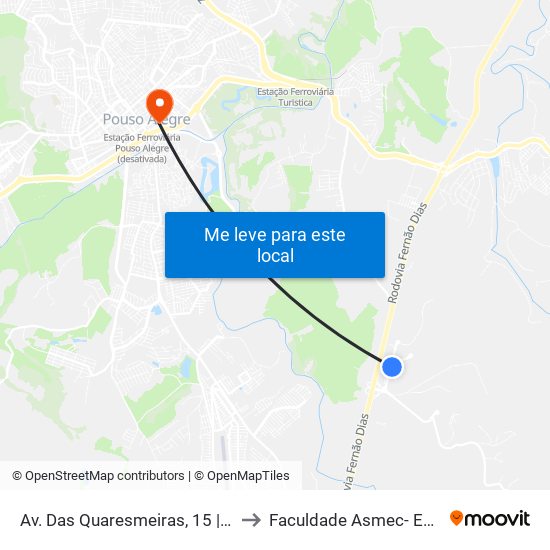 Av. Das Quaresmeiras, 15 | Trevo Da Sanobiol – Subindo Para Flamma to Faculdade Asmec- Escola De Negócios De Pouso Alegre map