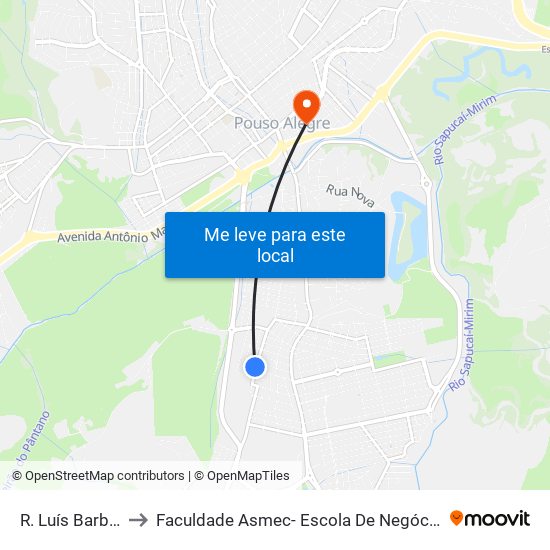 R. Luís Barbato, 336 to Faculdade Asmec- Escola De Negócios De Pouso Alegre map