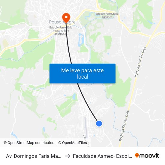 Av. Domingos Faria Machado, 20 | Descida Da Ambev to Faculdade Asmec- Escola De Negócios De Pouso Alegre map