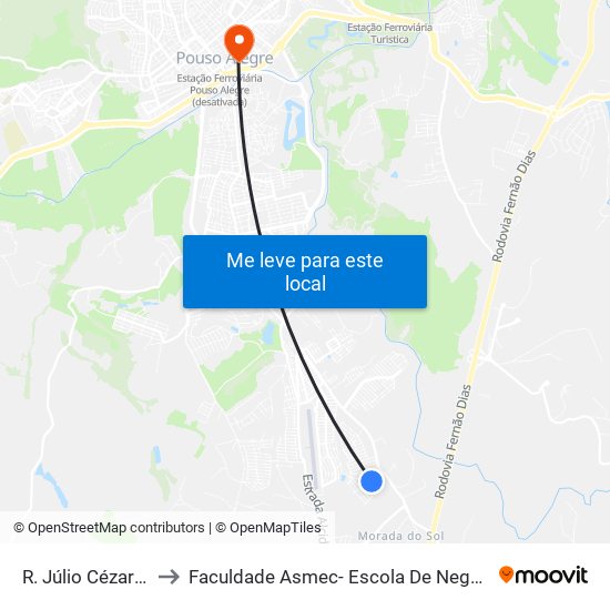 R. Júlio Cézar Huhn, 115 to Faculdade Asmec- Escola De Negócios De Pouso Alegre map