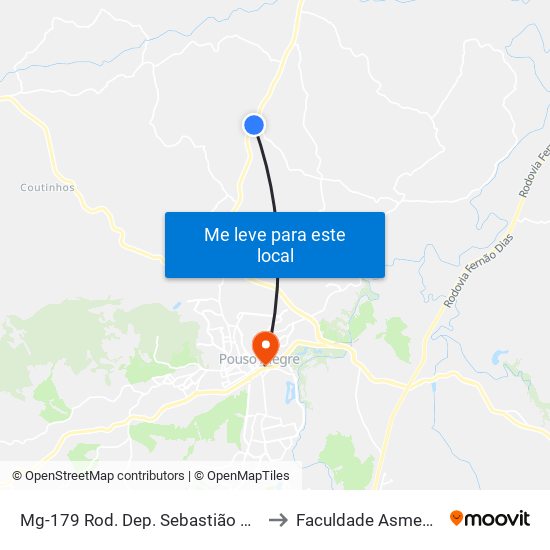 Mg-179 Rod. Dep. Sebastião Navarro Vieira, Km 97,6 Norte | Entrada Cond. Haras Do Engenho to Faculdade Asmec- Escola De Negócios De Pouso Alegre map