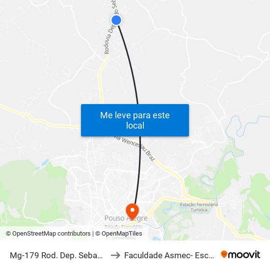 Mg-179 Rod. Dep. Sebastião Navarro Vieira, Km 98,8 Norte to Faculdade Asmec- Escola De Negócios De Pouso Alegre map