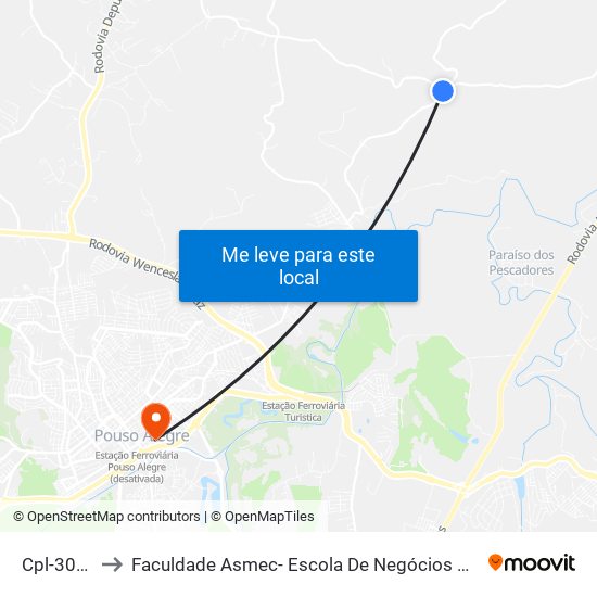 Cpl-309 Sul to Faculdade Asmec- Escola De Negócios De Pouso Alegre map