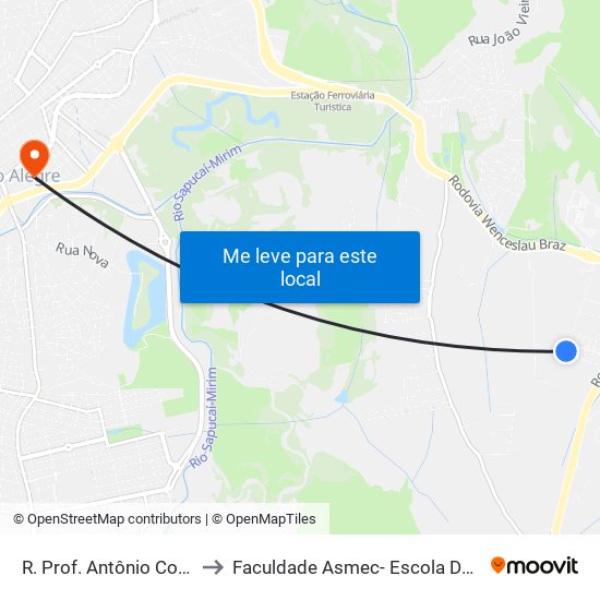 R. Prof. Antônio Coutinho Rezende, 131 to Faculdade Asmec- Escola De Negócios De Pouso Alegre map