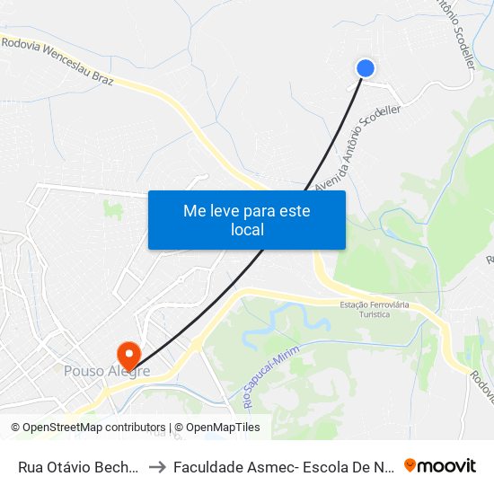 Rua Otávio Bechara Andari, 140 to Faculdade Asmec- Escola De Negócios De Pouso Alegre map