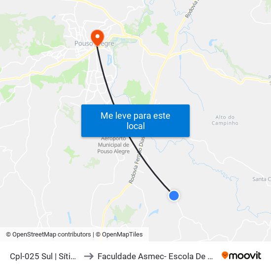 Cpl-025 Sul | Sítio Santa Edwiges to Faculdade Asmec- Escola De Negócios De Pouso Alegre map