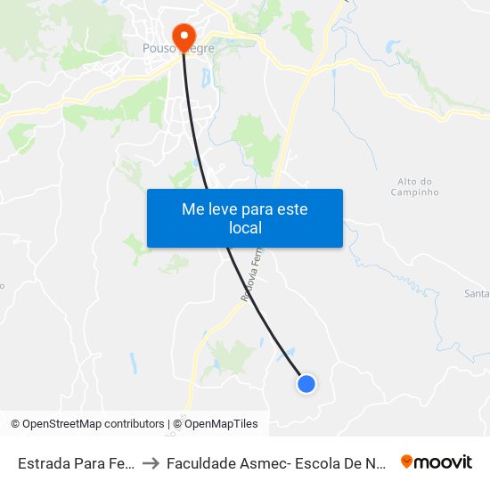 Estrada Para Ferreiras, Oeste to Faculdade Asmec- Escola De Negócios De Pouso Alegre map