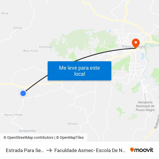 Estrada Para Sertãozinho, Sul to Faculdade Asmec- Escola De Negócios De Pouso Alegre map