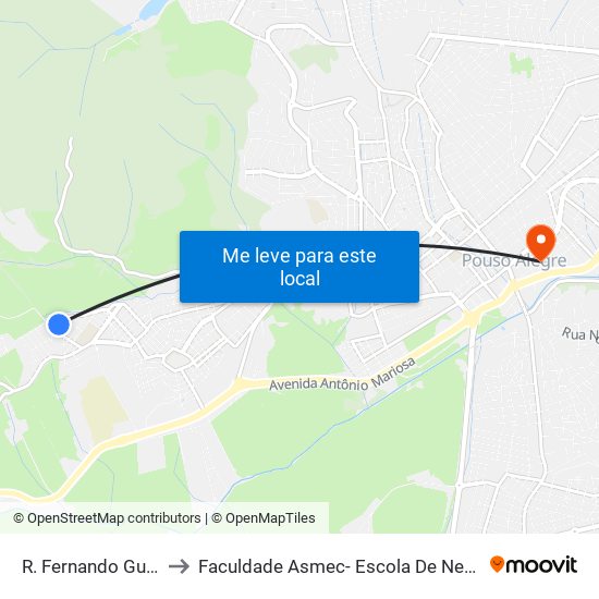 R. Fernando Guidi Tonini, 65 to Faculdade Asmec- Escola De Negócios De Pouso Alegre map