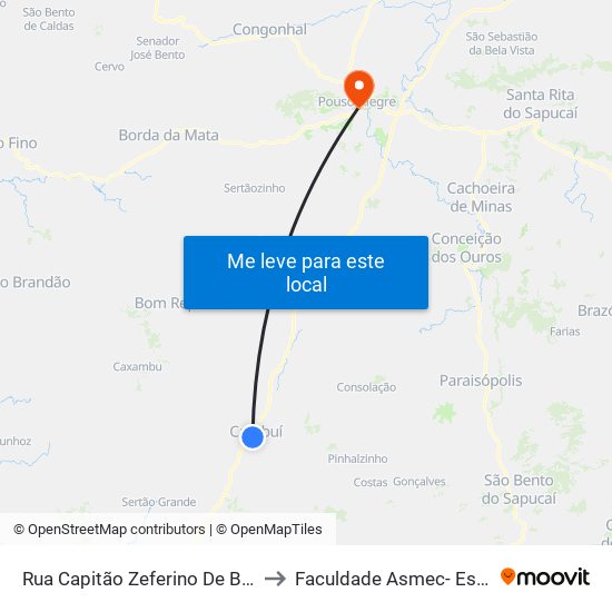 Rua Capitão Zeferino De Brito Lambert, 15 | Casa De Frutas Lazinho to Faculdade Asmec- Escola De Negócios De Pouso Alegre map