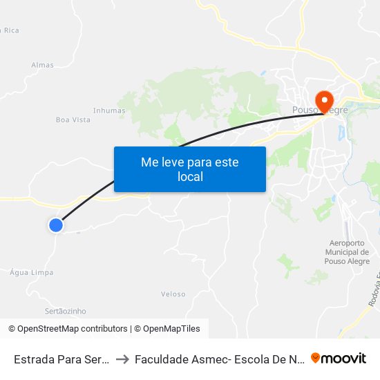 Estrada Para Sertãozinho, Norte to Faculdade Asmec- Escola De Negócios De Pouso Alegre map