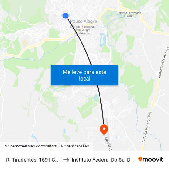 R. Tiradentes, 169 | Congregação Cristã (Central) to Instituto Federal Do Sul De Minas - Campus Pouso Alegre map