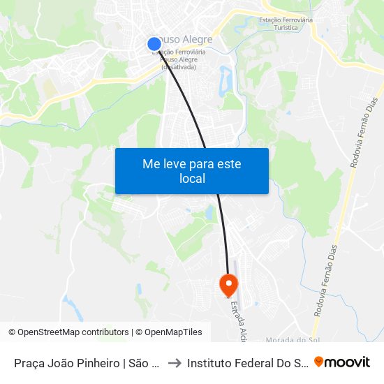 Praça João Pinheiro | São João, Jd. São João, Guadalupe, Vista Alegre to Instituto Federal Do Sul De Minas - Campus Pouso Alegre map