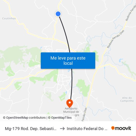 Mg-179 Rod. Dep. Sebastião Navarro Vieira, Km 99 Norte | Venda Verde to Instituto Federal Do Sul De Minas - Campus Pouso Alegre map