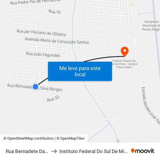 Rua Bernadete Da Silva Borges, 129 to Instituto Federal Do Sul De Minas - Campus Pouso Alegre map