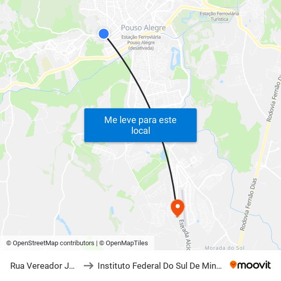 Rua Vereador José Rigotti, 156 to Instituto Federal Do Sul De Minas - Campus Pouso Alegre map