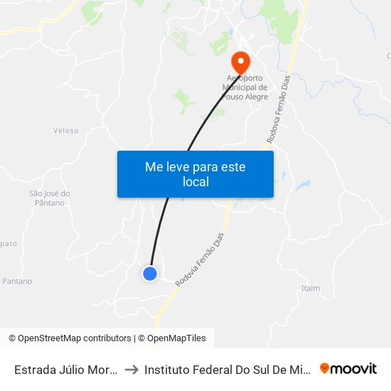 Estrada Júlio Moraes Pereira, Leste to Instituto Federal Do Sul De Minas - Campus Pouso Alegre map