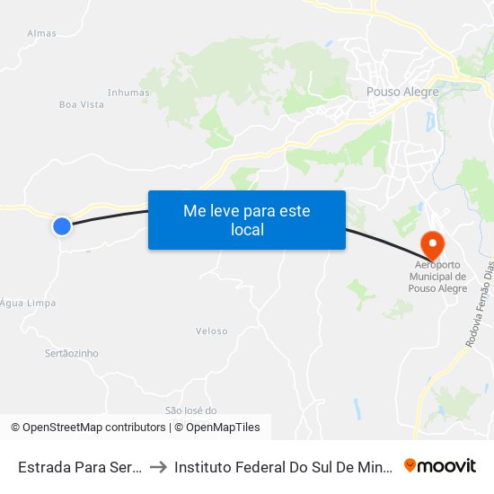 Estrada Para Sertãozinho, Norte to Instituto Federal Do Sul De Minas - Campus Pouso Alegre map