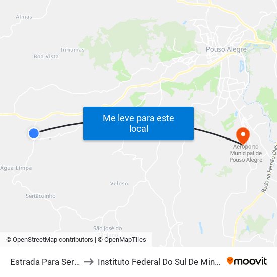 Estrada Para Sertãozinho, Norte to Instituto Federal Do Sul De Minas - Campus Pouso Alegre map