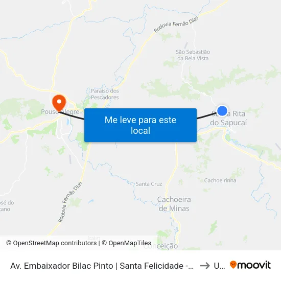 Av. Embaixador Bilac Pinto | Santa Felicidade - Sentido Bairro to Una map