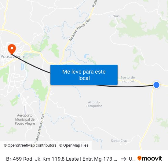 Br-459 Rod. Jk, Km 119,8 Leste | Entr. Mg-173 Para Cachoeira De Minas to Una map